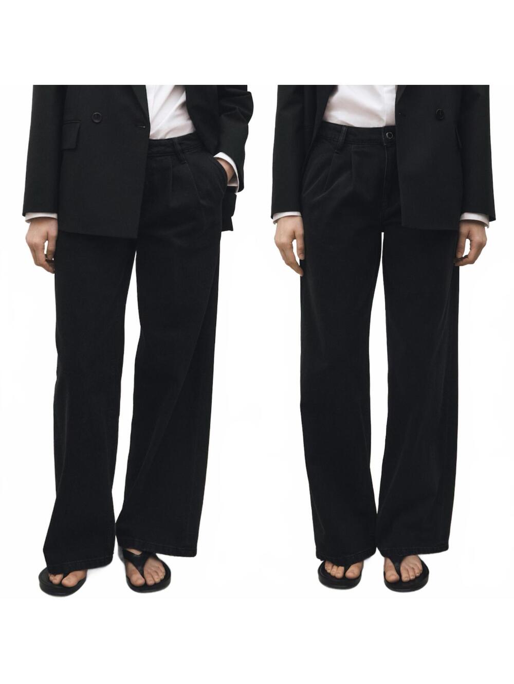 Mango Wide Leg Pleated Jeans NWT Esther Black Denim Size 4 (EUR 36)